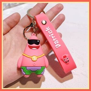 Patrick Star Silicone Keychain with Pink Wrist Strap